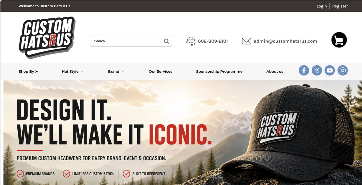 Custom Hats R Us website built on DecoNetwork